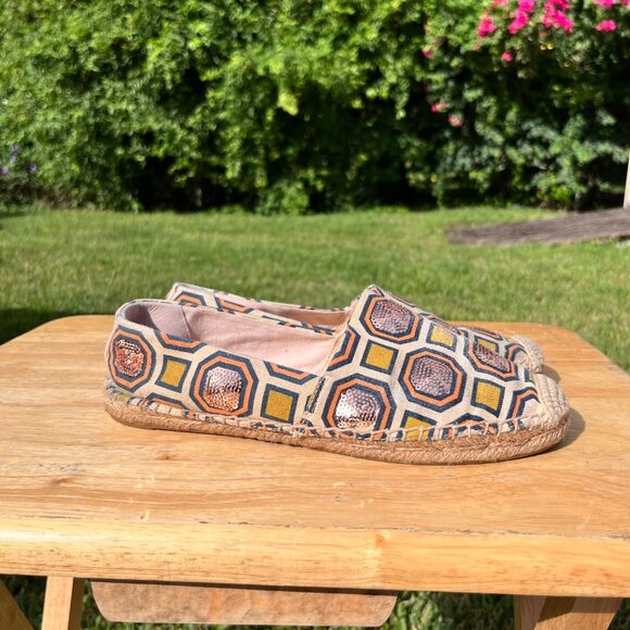 *FLAWS* Tory Burch Cecily Sequin Embellished Espadrilles Flats Size 7.5 - Picture 1 of 9